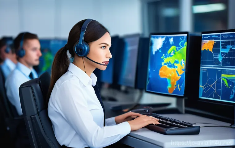 항공운항관리사와 관제사의 관계 - **Prompt for Flight Dispatcher:**
    "A highly focused male or female Flight Dispatcher (around 30-...