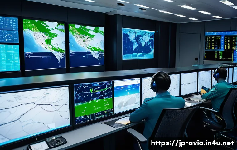 항공운항관리사 항공사 주요 직무 - A modern air traffic control room bustling with activity, featuring a diverse team of Japanese fligh...