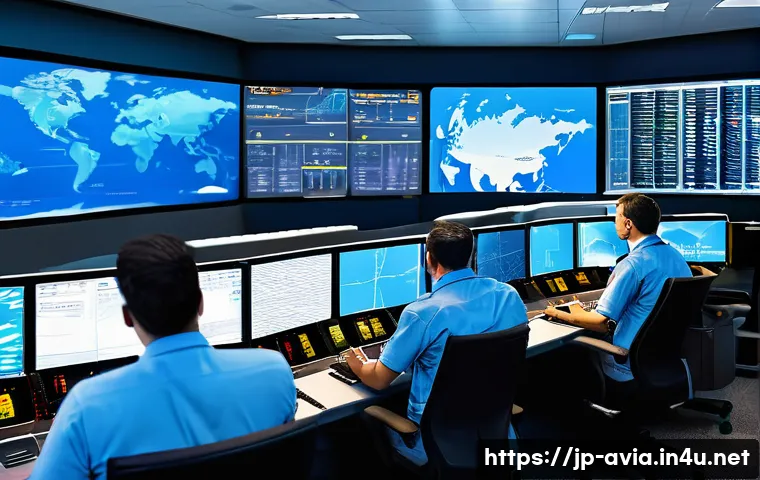항공운항관리사 신규 항공기 도입 사례 - A modern airline operations control room with diverse crew members including pilots, flight dispatch...