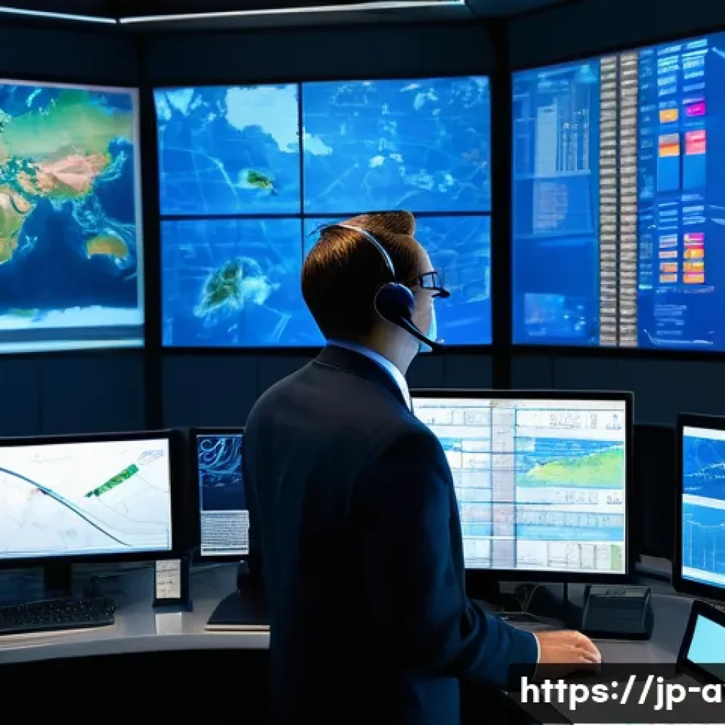항공운항관리사와 타 직업 비교 - A detailed, realistic scene inside a modern airline operations control center showing an aviation op...