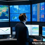 항공운항관리사와 타 직업 비교 - A detailed, realistic scene inside a modern airline operations control center showing an aviation op...
