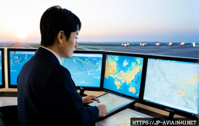 항공운항관리사와 항공운항규정 - Photorealistic airline operations controller in a modern airport control center, professionally dres...